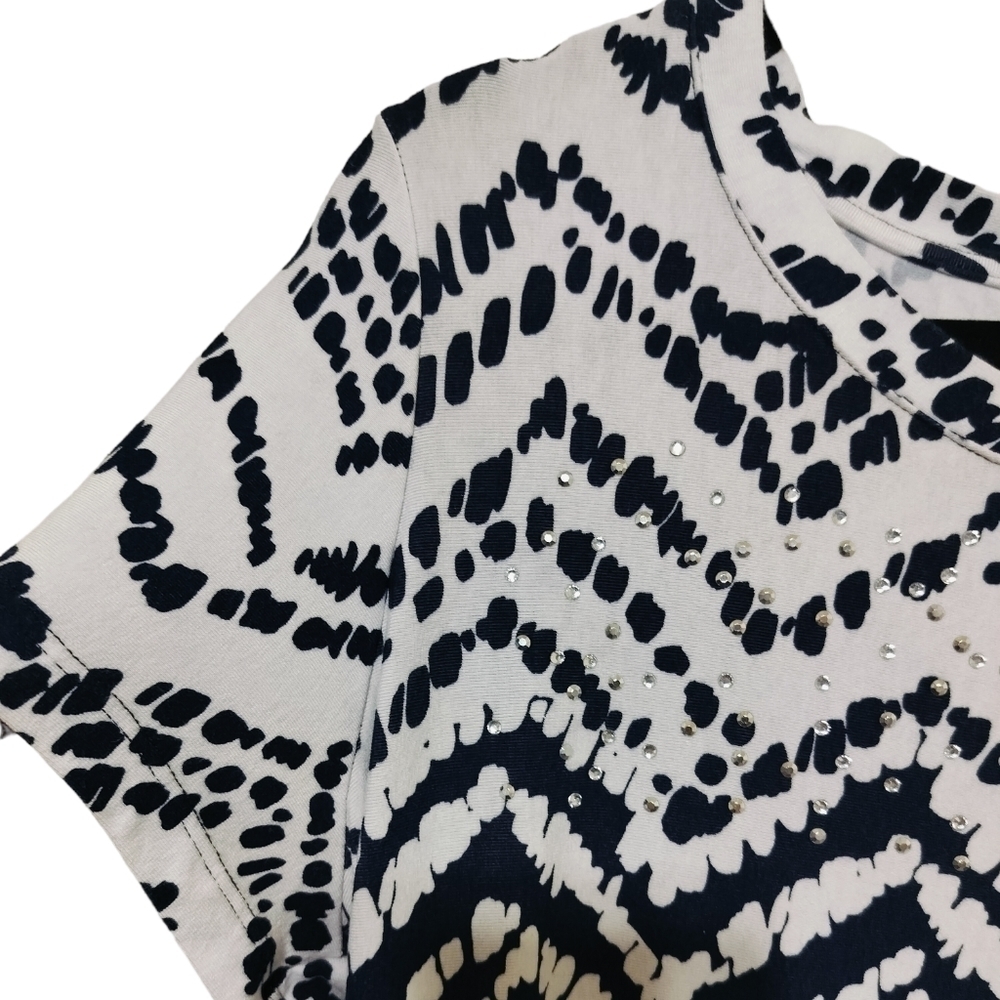 1114)Zenergy by Chico's Navy and White Knit Short Sleeve Pullover Dress Size 2/L - Picture 4 of 8